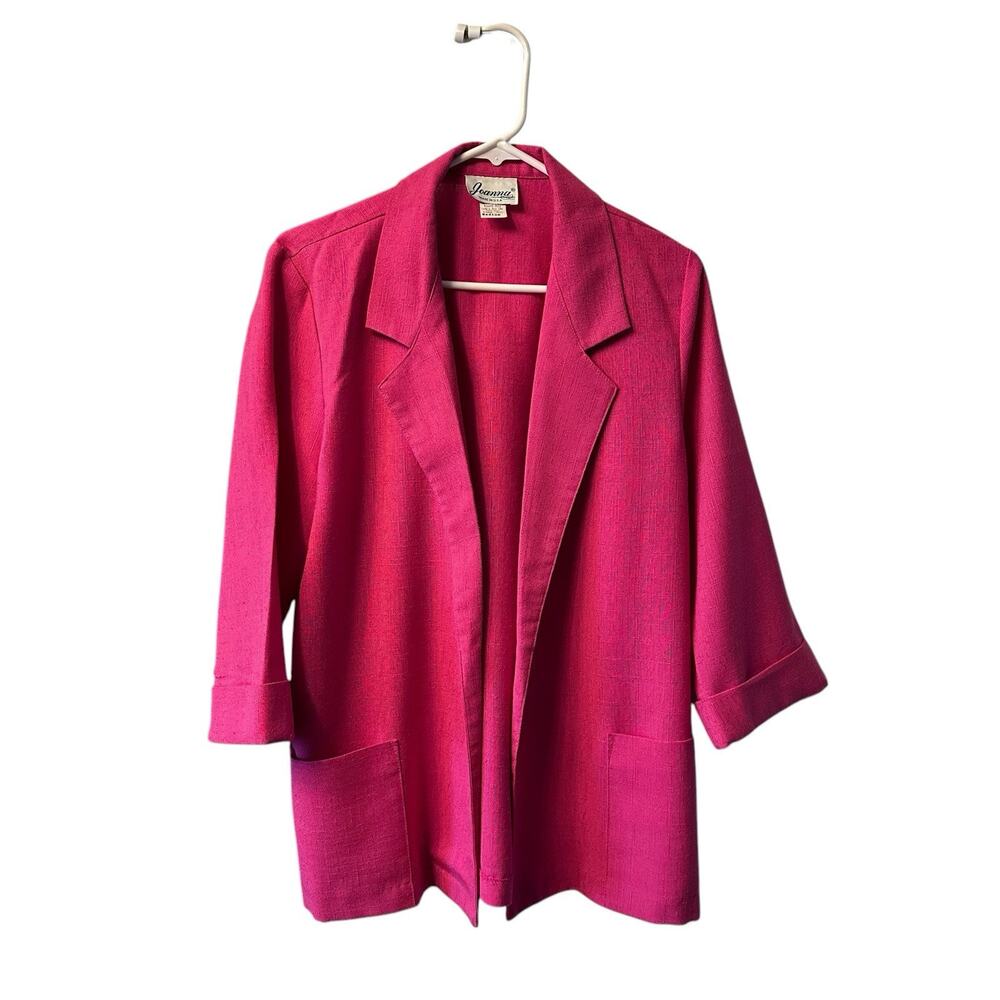 Vtg Joanna Power Blazer Jacket, Sz M Hot Pink Unlined 3/4 Sleeve, Buttonless